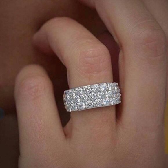 Women's Zirconia Pavé Designed Band Across the Top Half - Picture 2 of 5